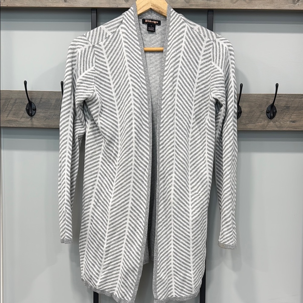 Gray and White Striped Cardigan